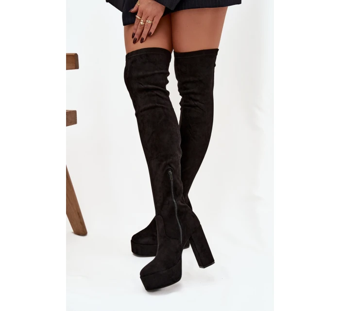 Kozačky na podpatku a platformě za koleno černé model 21744723 - Boto