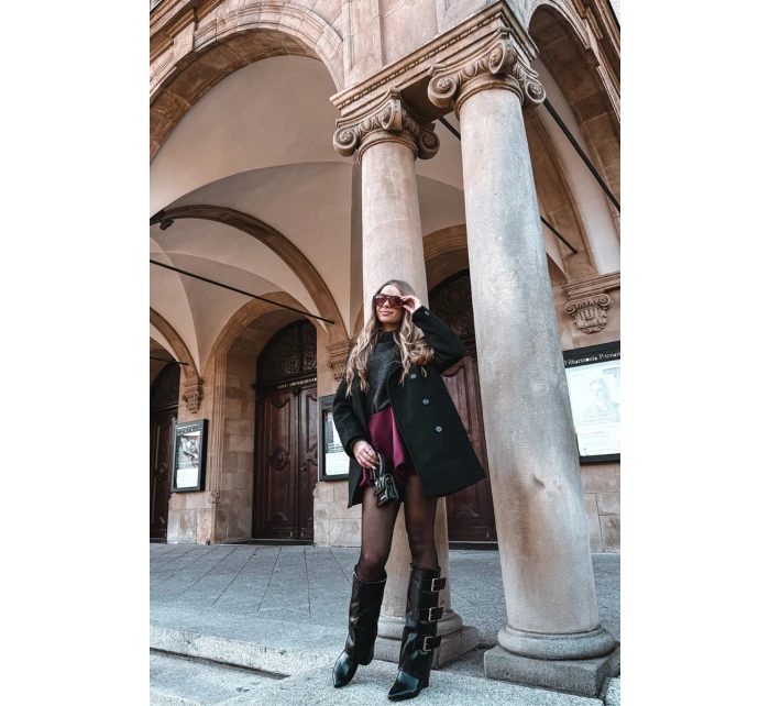 Dámské kozačky na platformě s ohnutým horním lemem a stříbrnými přezkami Černé Sarisse