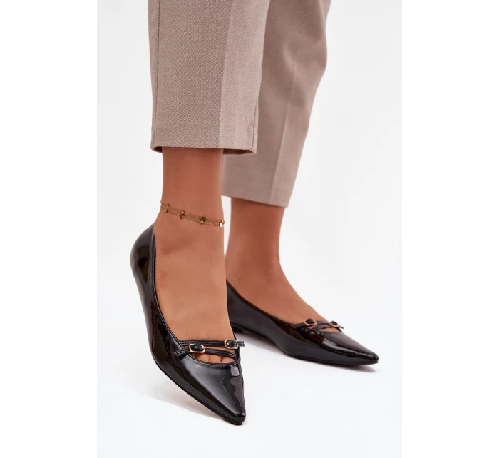 Lakované baleríny s proužky Černé Zarelia