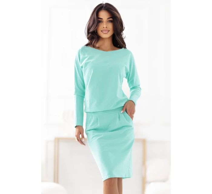 Mikinové šaty s vreckami 189-12 mint - Numoco Mikinové šaty s vreckami 189-12 mint - Numoco