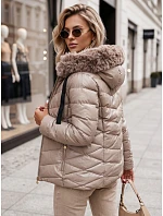 Dámská prošívaná zimní bunda s kapucí béžová Dstreet model 21970304 - FashionStreet