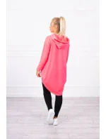 Mikina s dlhým chrbtom a kapucňou ružová neónová