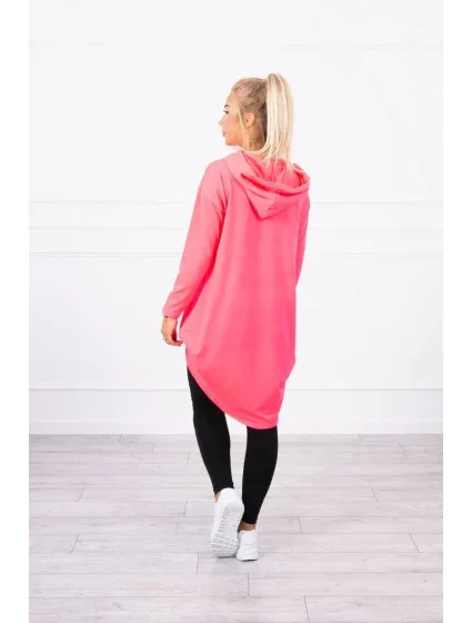 Mikina s dlhým chrbtom a kapucňou ružová neónová