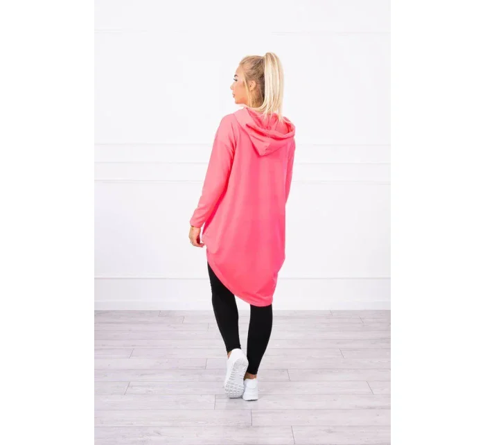Mikina s dlhým chrbtom a kapucňou ružová neónová