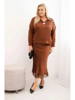 Dámský komplet Plus Size se model 21761007 leskem a krajkou camelový - K-Fashion