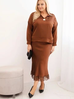 Dámský komplet Plus Size se a krajkou camelový model 21761007 - K-Fashion