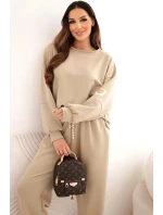 Dámský máslový komplet s volnou mikinou a kalhotami s nápisem LOVE tmavě béžový