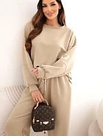 Dámska maslová súprava s voľnou mikinou a nohavicami s nápisom LOVE tmavo béžová