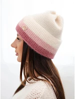 Dámská čepice beanie žebrovaná s ozdobou model 22555029 růžová - K-Fashion