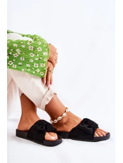 Klasyczne Zamszowe Klapki Z Kokardą Czarne Hayle