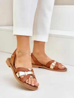 model 21684117 Dámské kožené sandály hnědé - Zazoo