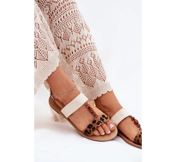 Ploché Dámské Sandály S Leopardí Hnědé model 21702265 - Boto Ploché Dámské Sandály S Leopardí Hnědé model 21702265 - Boto