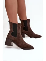 Kožené semišové dámské boty na podpatku s  hnědé model 21712844 - Artiker