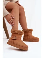 Ženské sněhule na platformě s přezkou a kožešinou Camel Jesella Ženské sněhule na platformě s přezkou a kožešinou Camel Jesella