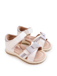 Detské kožené sandále na suchý zips White Lolly