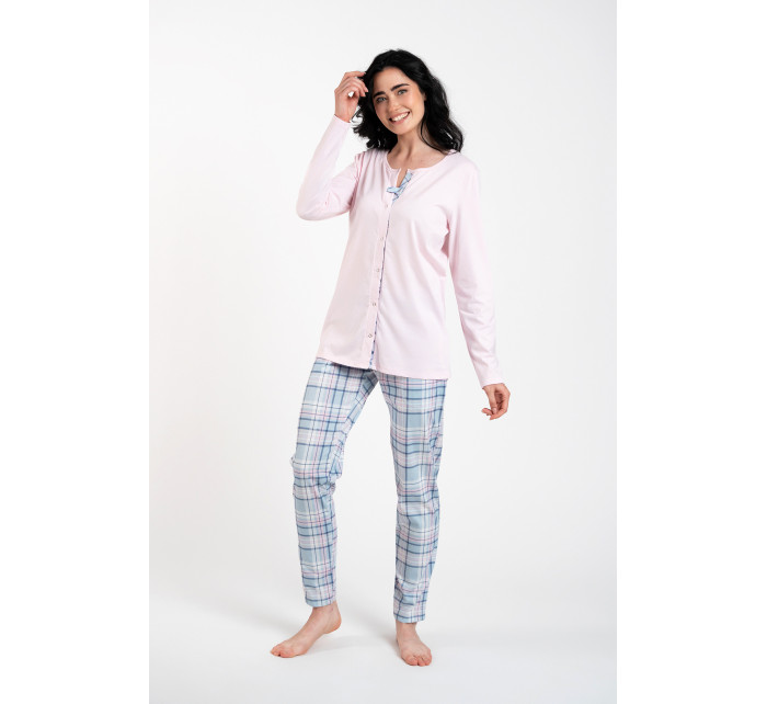 Dámske pyžamo Emilly, dlhé rukávy, dlhé nohavice - ružová/print