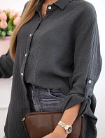 Bavlnená mušelínová košeľa v nadmernej veľkosti Graphite