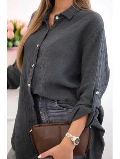 Bavlnená mušelínová košeľa v nadmernej veľkosti Graphite