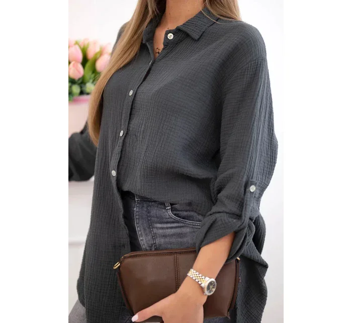 Bavlnená mušelínová košeľa v nadmernej veľkosti Graphite