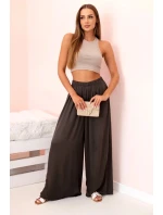 Široké dámské kalhoty s elastickým pasem hnědý