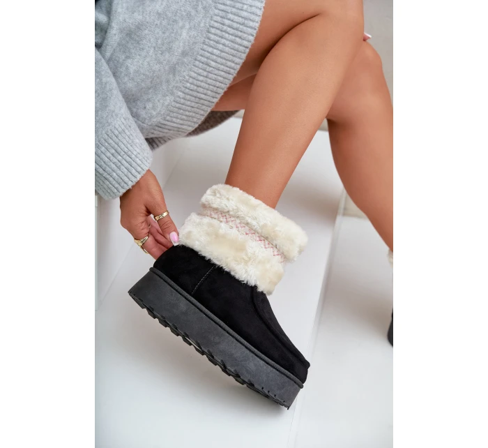 Dámské Sněhule Na Platformě S Kožíškem A Vzorem Černé model 21678807 - Boto