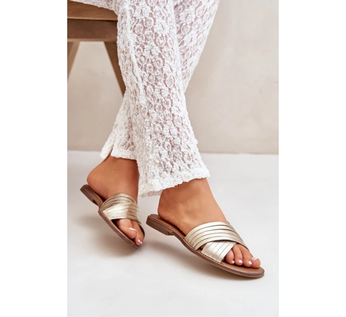 Kožené dámské pantofle Lewski Shoes model 21682360 zlaté - Boto