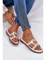 Zdobené Ploché Pantofle Dámské Bílé model 21685812 - Boto
