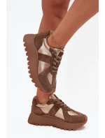 Zamszowe Sneakersy Damskie Ocieplane Na Platformie Big Star OO274A218 HI-POLY SYSTEM Brązowe
