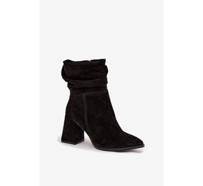 Kozačky z přírodního semiše vyhřívané na podpatku s našitím Zazoo 4216 Černé