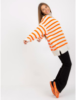 Bielo-oranžový nadrozmerný sveter BELLA s výstrihom do V
