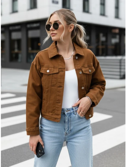 FashionStreet dámska džínsová bunda v ťavej farbe TY5344