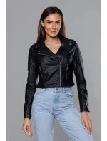 Krátká černá bunda ramoneska z ekologické kůže model 18117126 - J.STYLE Krátká černá bunda ramoneska z ekologické kůže model 18117126 - J.STYLE
