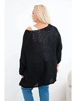 Dámský svetr oversized krajkový s výstřihem do V a delším model 22293710 černý - K-Fashion Dámský svetr oversized krajkový s výstřihem do V a delším model 22293710 černý - K-Fashion