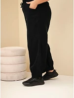 Dámské kalhoty bavlněné Plus Size manšestrové s gumou v pase a kapsami černé Dámské kalhoty bavlněné Plus Size manšestrové s gumou v pase a kapsami černé