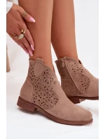 Dámské perforované kotníkové boty na nízkém podpatku model 21961093 Béžové - S.Barski