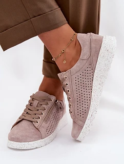 Semišové dámské polobotky se zipem Béžové model 22069546 - EVENTO