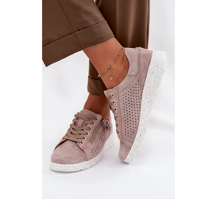 Semišové dámské polobotky se zipem Béžové Cemela