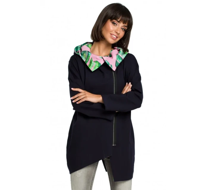 B091 Mikina s kapucňou Oversized na zips - čierna