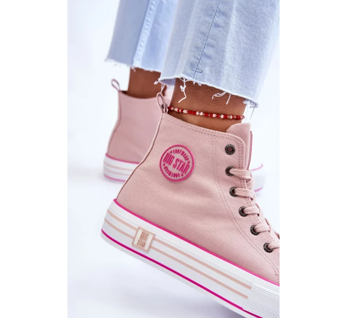 Dámské vysoké textilní tenisky na platformě Big Star LL274186 Růžová Dámské vysoké textilní tenisky na platformě Big Star LL274186 Růžová