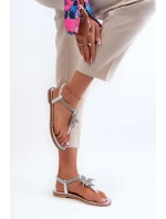 Dámské Ploché Sandály S Ozdobným Stříbrné model 21662037 - EVENTO