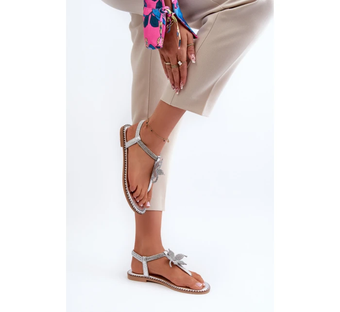 Dámské Ploché Sandály S Ozdobným Stříbrné model 21662037 - EVENTO