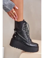 Kožené Botky Worker Na Platformě A Klínu model 21678220 Černé - Maciejka