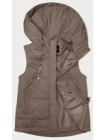 Volná béžová dámská vesta s kapucí model 19586851 - Miss TiTi Volná béžová dámská vesta s kapucí model 19586851 - Miss TiTi