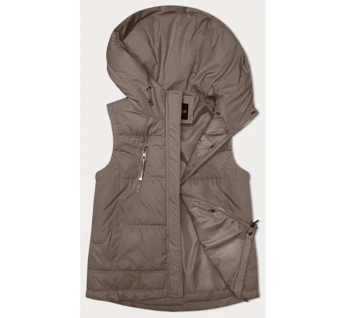 Volná béžová dámská vesta s kapucí model 19586851 - Miss TiTi Volná béžová dámská vesta s kapucí model 19586851 - Miss TiTi