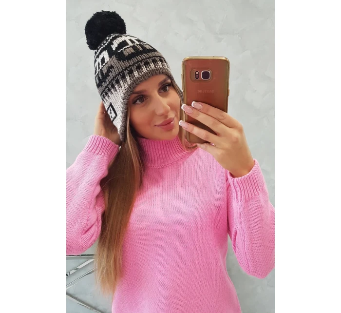 Rosa dámská čepice s bambulí model 18752417 - K-Fashion Rosa dámská čepice s bambulí model 18752417 - K-Fashion