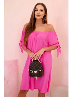 Dámské viskózové šaty s vázáním na rukávech růžové