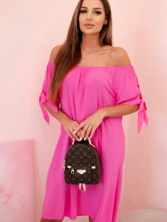 Dámské viskózové šaty s vázáním na rukávech růžové