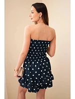 Dámsky viskózový overal s bodkami a volánom tmavomodrý