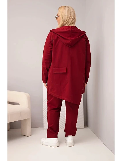 Dámská bavlněná souprava Plus Size s mikinou a kalhotami bordó