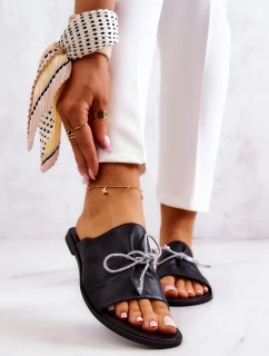 Zazoo 2659 Skórzane Klapki Damskie Czarne